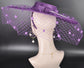 Purple Wide Brim Fascinator Hat with Veil 18 Inch Sinamay Ascot Hat for Wedding Race Day Mother of the Bride