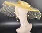 Lemon Yellow Wide Brim Fascinator Hat with Veil 18 Inch Sinamay Ascot Hat for Wedding Race Day Mother of the Bride