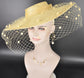 Lemon Yellow Wide Brim Fascinator Hat with Veil 18 Inch Sinamay Ascot Hat for Wedding Race Day Mother of the Bride