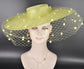 Lime Green Wide Brim Fascinator Hat with Veil 18 Inch Sinamay Ascot Hat for Wedding Race Day Mother of the Bride