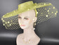 Lime Green Wide Brim Fascinator Hat with Veil 18 Inch Sinamay Ascot Hat for Wedding Race Day Mother of the Bride