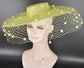 Lime Green Wide Brim Fascinator Hat with Veil 18 Inch Sinamay Ascot Hat for Wedding Race Day Mother of the Bride
