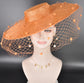 Orange Wide Brim Fascinator Hat with Veil 18 Inch Sinamay Ascot Hat for Wedding Race Day Mother of the Bride