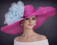 Fuchsia Sinamay Derby Hat: Jumbo Silk Flower Wide Brim