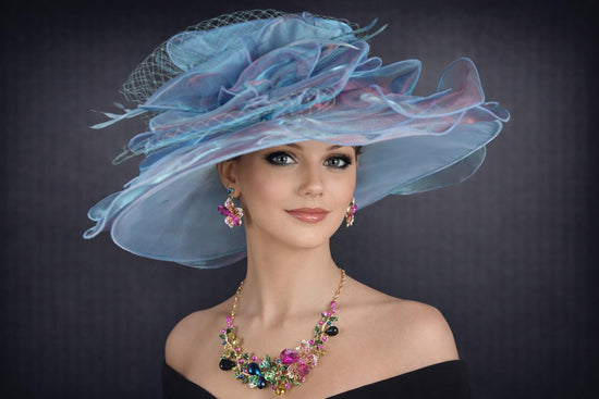 Blue Organza Kentucky Derby Hat, Wedding Tea Party Hat