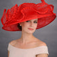 Red Sinamay Derby Hat: Feather Flower Tea Party Hat