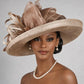 Wide Brim Sinamay  Hat for Kentucky Derby, Ascot Racing Hat, Elegant Wedding Guest Hat, Mother of the Bride Hat Taupe w Brown/Coffee
