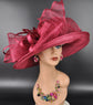 Wide Brim Sinamay  Hat for Kentucky Derby, Ascot Racing Hat, Elegant Wedding Guest Hat, Mother of the Bride Hat Burgundy/Maroon/Wine