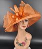 Wide Brim Sinamay  Hat for Kentucky Derby, Ascot Racing Hat, Elegant Wedding Guest Hat, Mother of the Bride Hat Copper Orange