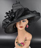 Wide Brim Sinamay  Hat for Kentucky Derby, Ascot Racing Hat, Elegant Wedding Guest Hat, Mother of the Bride Hat  Black