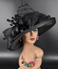 Wide Brim Sinamay  Hat for Kentucky Derby, Ascot Racing Hat, Elegant Wedding Guest Hat, Mother of the Bride Hat  Black
