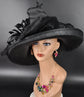 Wide Brim Sinamay  Hat for Kentucky Derby, Ascot Racing Hat, Elegant Wedding Guest Hat, Mother of the Bride Hat  Black