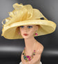 Wide Brim Sinamay  Hat for Kentucky Derby, Ascot Racing Hat, Elegant Wedding Guest Hat, Mother of the Bride Hat  Yellow