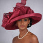 Wide Brim Sinamay  Hat for Kentucky Derby, Ascot Racing Hat, Elegant Wedding Guest Hat, Mother of the Bride Hat Burgundy/Maroon/Wine