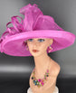 Wide Brim Sinamay Hat for Kentucky Derby, Ascot Racing Hat, Elegant Wedding Guest Hat, Mother of the Bride Hat  Fuchsia Pink
