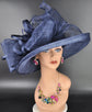 Wide Brim Sinamay  Hat for Kentucky Derby, Ascot Racing Hat, Elegant Wedding Guest Hat, Mother of the Bride Hat Navy  Blue