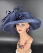 Wide Brim Sinamay  Hat for Kentucky Derby, Ascot Racing Hat, Elegant Wedding Guest Hat, Mother of the Bride Hat Navy  Blue