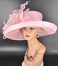 Wide Brim Sinamay  Hat for Kentucky Derby, Ascot Racing Hat, Elegant Wedding Guest Hat, Mother of the Bride Hat Pink