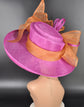 Wide Brim Sinamay Hat for Kentucky Derby, Ascot Racing Hat, Elegant Wedding Guest Hat, Mother of the Bride Hat Fuchsia w Orange