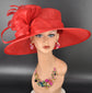Red Three Layer Wide Brim Sinamay Hat Kentucky Derby Hat  Wedding Church Tea Party Garden Party Ascort Royal Party Hat