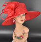 Red Three Layer Wide Brim Sinamay Hat Kentucky Derby Hat  Wedding Church Tea Party Garden Party Ascort Royal Party Hat