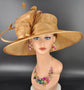 Metal Gold Three Layer Wide Brim Sinamay Hat Kentucky Derby Hat  Wedding Church Tea Party Garden Party Ascort Royal Party Hat