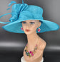 Teal Blue Three Layer Wide Brim Sinamay Hat Kentucky Derby Hat  Wedding Church Tea Party Garden Party Ascort Royal Party Hat