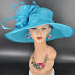 Teal Blue Three Layer Wide Brim Sinamay Hat Kentucky Derby Hat  Wedding Church Tea Party Garden Party Ascort Royal Party Hat