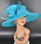 Teal Blue Three Layer Wide Brim Sinamay Hat Kentucky Derby Hat  Wedding Church Tea Party Garden Party Ascort Royal Party Hat