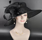 Wide Brim Kentucky Derby Hat, Ascot Hat for Wedding & Tea Party, Garden Party Hat, Mother of the Bride, Church Black