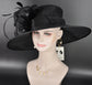 Wide Brim Kentucky Derby Hat, Ascot Hat for Wedding & Tea Party, Garden Party Hat, Mother of the Bride, Church Black
