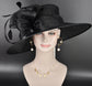 Wide Brim Kentucky Derby Hat, Ascot Hat for Wedding & Tea Party, Garden Party Hat, Mother of the Bride, Church Black