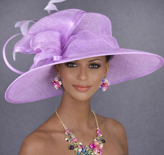 Lilac/light purple Three Layer Wide Brim Sinamay Hat Kentucky Derby Hat  Wedding Church Tea Party Garden Party Ascort Royal Party Hat