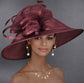 Burgundy Three Layer Wide Brim Sinamay Hat Kentucky Derby Hat Wedding Church Tea Party Garden Carriage Party Ascort Royal Party Hat