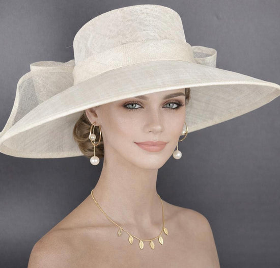 Ivory/Off White Wide Brim Hat for Women, Kentucky Derby Hat, Church & Ascot Hat, Adjustable Size Elegant Statement Hat