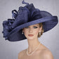 Wide Brim Sinamay  Hat for Kentucky Derby, Ascot Racing Hat, Elegant Wedding Guest Hat, Mother of the Bride Hat Navy  Blue