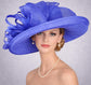 Wide Brim Sinamay  Hat for Kentucky Derby, Ascot Racing Hat, Elegant Wedding Guest Hat, Mother of the Bride Hat Royal Blue