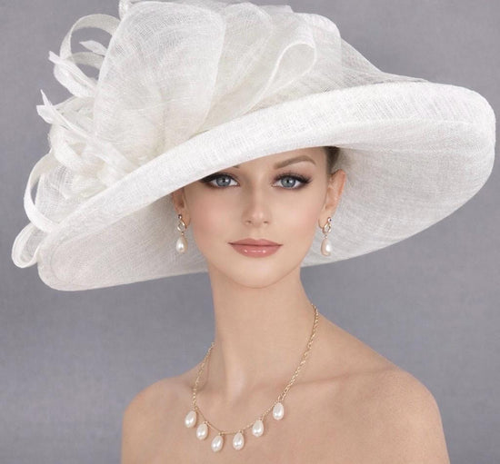Wide Brim Sinamay  Hat for Kentucky Derby, Ascot Racing Hat, Elegant Wedding Guest Hat, Mother of the Bride Hat White