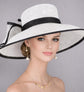White w Black Wide Brim Hat for Women, Kentucky Derby Hat, Church & Ascot Hat, Adjustable Size Elegant Statement Hat