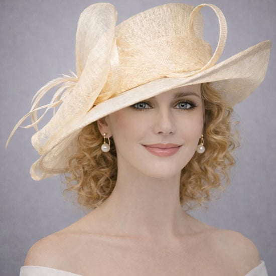 Natural Cream Wide Brim Kentucky Derby Hat, Ascot Hat for Wedding & Tea Party, Garden Party Hat, Mother of the Bride, Church