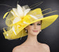 Yellow  White Wide Brim Kentucky Derby Hat, Ascot Hat for Wedding & Tea Party, Garden Party Hat, Mother of the Bride, Church