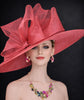 Red Wide Brim Sinamay Kentucky Derby Hat, Ascot Hat for Wedding & Tea Party, Garden Party Hat, Mother of the Bride, Church