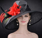 Black Red Peacock Feathers Wide Brim Kentucky Derby Hat, Ascot Hat for Wedding & Tea Party, Garden Party Hat, Mother of the Bride, Church