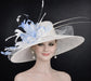 White  Light Blue Wide Brim Kentucky Derby Hat, Ascot Hat for Wedding & Tea Party, Garden Party Hat, Mother of the Bride, Church