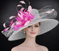 Powder Blue  Fuchsia Feather Wide Brim Kentucky Derby Hat, Ascot Hat for Wedding & Tea Party, Garden Party Hat, Mother of the Bride Church