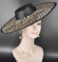 Black Leopard Wide Brim Sinamay Fascinator Hat Ascot Royal Hat for Wedding Race Day Kentucky Derby Party Mother of the Bride