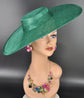 Emerald Green Wide Brim Sinamay Fascinator Hat  Ascot Royal Hat for Wedding Race Day Kentucky Derby Party Mother of the Bride