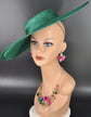 Emerald Green Wide Brim Sinamay Fascinator Hat  Ascot Royal Hat for Wedding Race Day Kentucky Derby Party Mother of the Bride