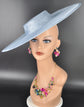 Light Blue Wide Brim Sinamay Fascinator Hat  Ascot Royal Hat for Wedding Race Day Kentucky Derby Party Mother of the Bride