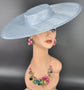 Light Blue Wide Brim Sinamay Fascinator Hat  Ascot Royal Hat for Wedding Race Day Kentucky Derby Party Mother of the Bride